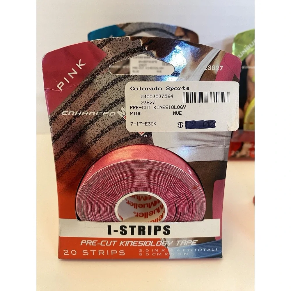 Mueller Kinesiology‎ Tape Pre-Cut I-Strips 4 pack: Blue, Yellow, Pink 20 ea NIB